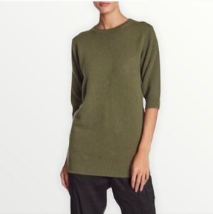 VINCE Olive Green 100% Cashmere Elbow Sleeve Sweater Top, Size XS